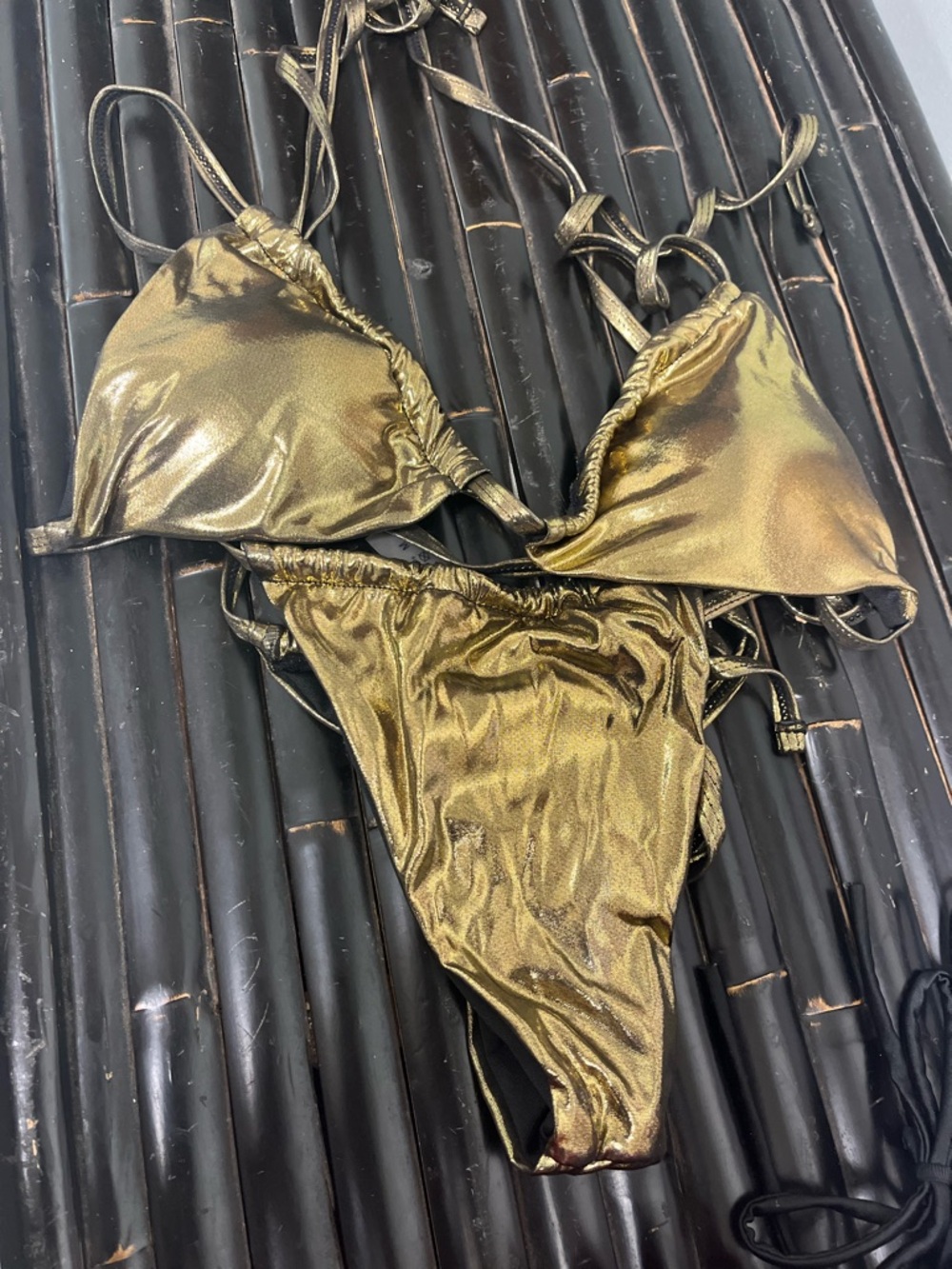 Metallic Gold Triangle String Bikini - Picture 2 of 2